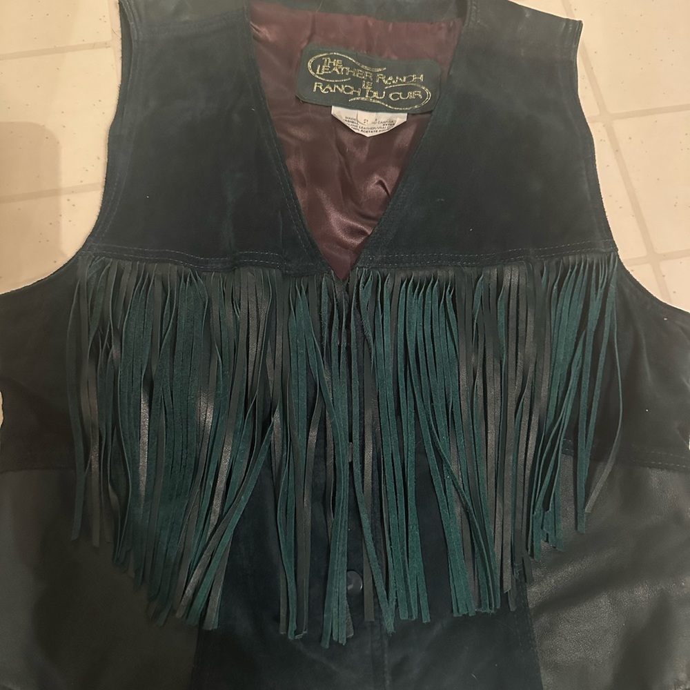 Vintage Green Fringe Leather Vest size 2